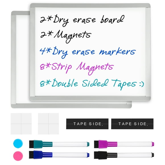 VUSIGN 2 Pack Magnetic Dry Erase Board, 11" x 14" Small Whiteboard, 2 Magnets and 4 Markers