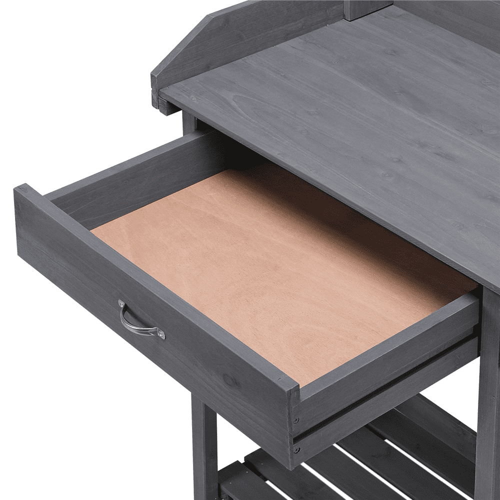 Renwick Fir Garden Potting Bench w/Sink Drawer Rack Shelves,Gray
