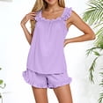 thumbnail image 4 of Womens Pajamas Set 2 Piece Ruffle Pj Soft Tank Top and Shorts Sleepwear Set Bridal Pajama for Women Set, 4 of 6