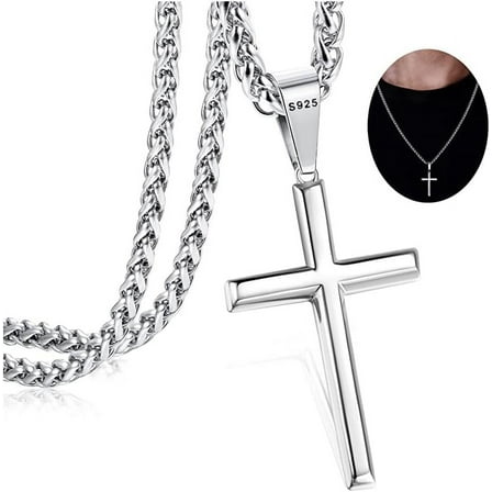 925 Sterling Silver Cross Necklace for Men Women | Strong Durable Wheat Chain Jewelry
