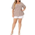 thumbnail image 2 of Agnes Orinda Women's Plus Size Gingham Tops Plaid Sweetheart V Neck Puff Short Sleeve Button Decor Summer 1950s Blouses 2X Brown, 2 of 5