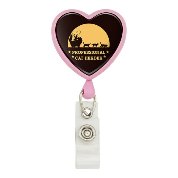 Professional Cat Herder Funny Heart Lanyard Retractable Reel Badge ID Card Holder