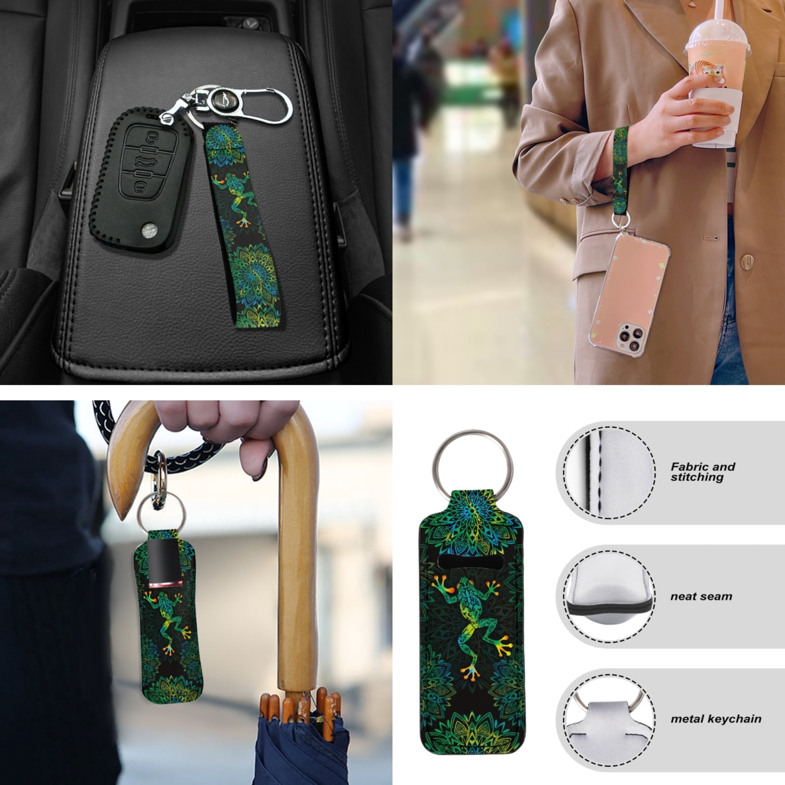 Yuyamidu Boho Flowers Front Rear Car Seat Covers Full Set of 13 Funny Frog Steering Wheel Cover Seat Belt Pads Armrest Cover Cup Holders Lip Gloss Holder Keychain