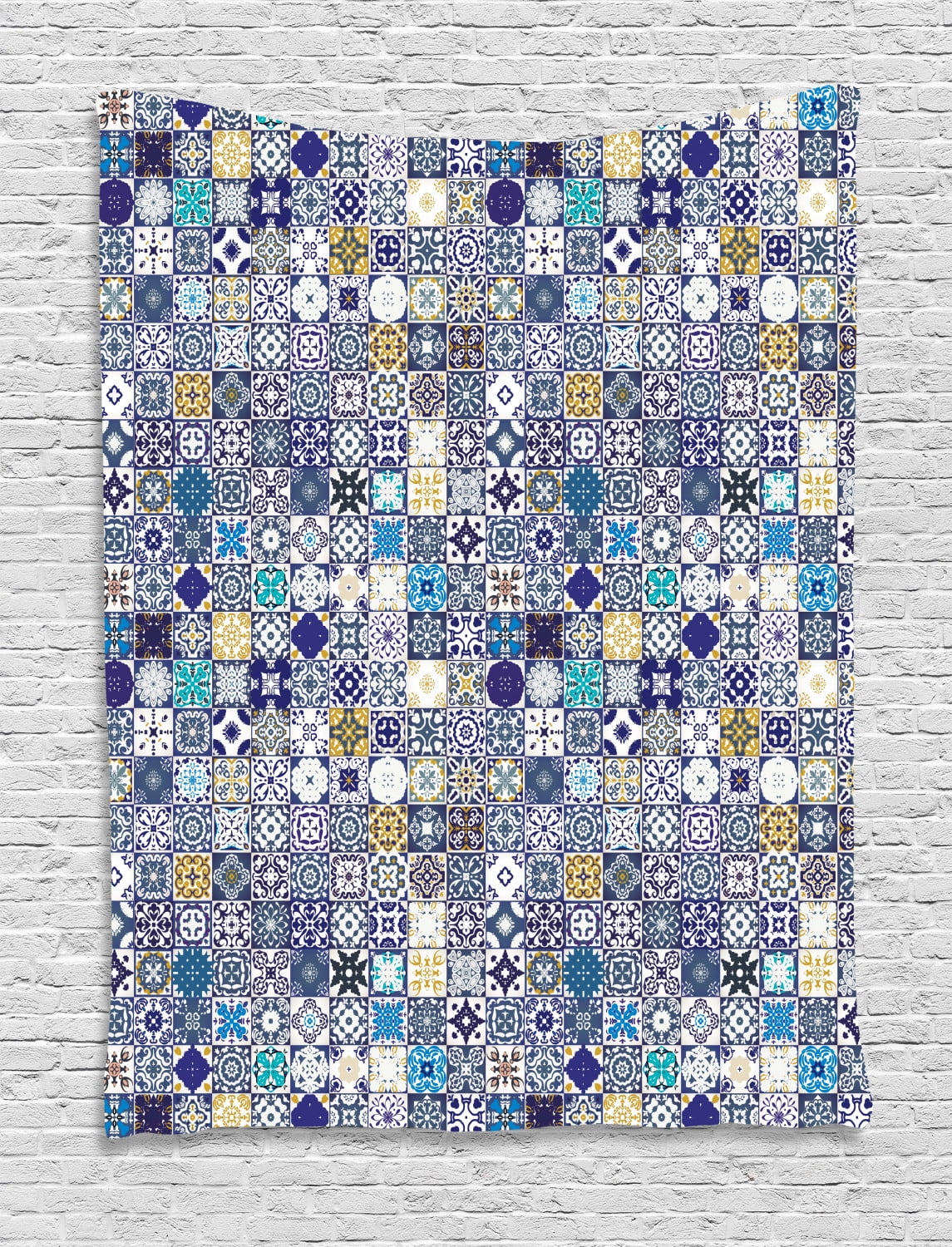 Moroccan Tapestry Mediterranean Square Tile Motifs Pattern Vintage Traditional Artistic Collection Wall Hanging For Bedroom Living Room Dorm Decor 40w X 60l Inches Multicolor By Ambesonne Walmart Com Walmart Com