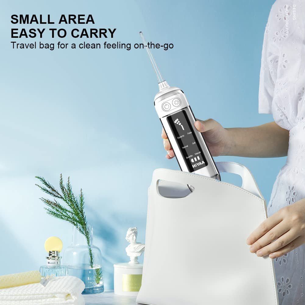 Korsmall Cordless Water Flosser with OLED Display, 6 Cleaning Modes, Rechargeable Portable Oral Irrigator, Electric Flosser for Teeth and Gums, Black – for Travel and Daily Dental Care