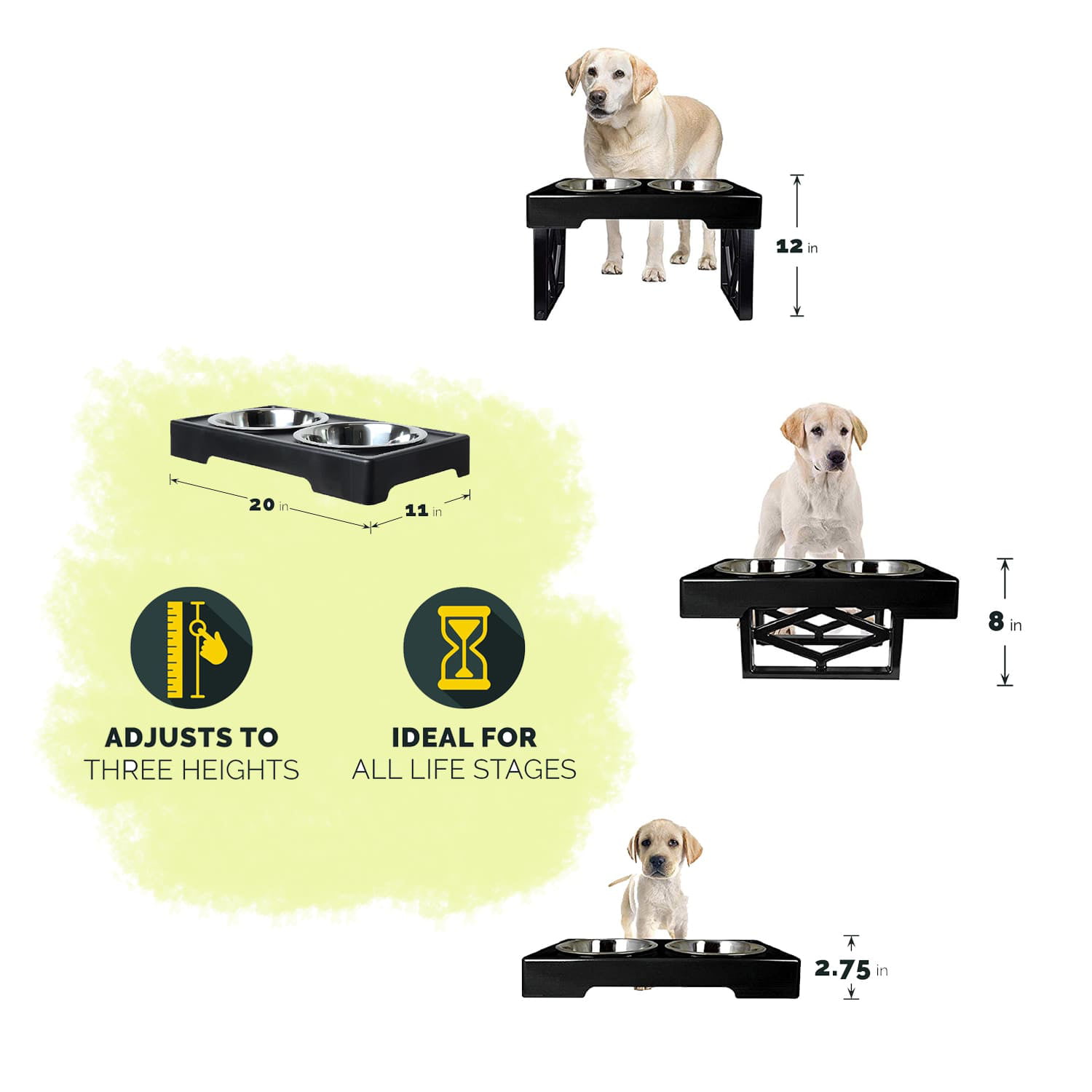 eXuby - 2-Pack Adjustable Dog Bowl Stand for Large Breed dogs