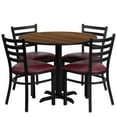 thumbnail image 3 of Emma + Oliver 36RD Walnut Table Set-X-Base & 4 Ladder Back Chairs,Burgundy Seat, 3 of 4