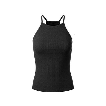 - Made by Olivia Women's Basic High Neck Ribbed Tank Top Charcoal L