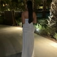 thumbnail image 5 of Women's Strapless Slash Neck Sleeveless Backless Pleated Split Hips Wrapped Long Dress, Gauze Spliced Sight Perspective, Sexy, 5 of 19