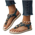 thumbnail image 6 of YgkuHd Women's Casual Flat Sandals Bohemian Style Thong Toe Intricate Floral Embroidery Woven Jute Sole Green,9.5, 6 of 9