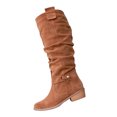thumbnail image 3 of Willtoo Women's Vintage Faux Suede Mid Calf Boots, Round Toe Slouchy Ruched Riding Boots with Buckle, Side Zipper Low Heel Casual Shoes, 3 of 5