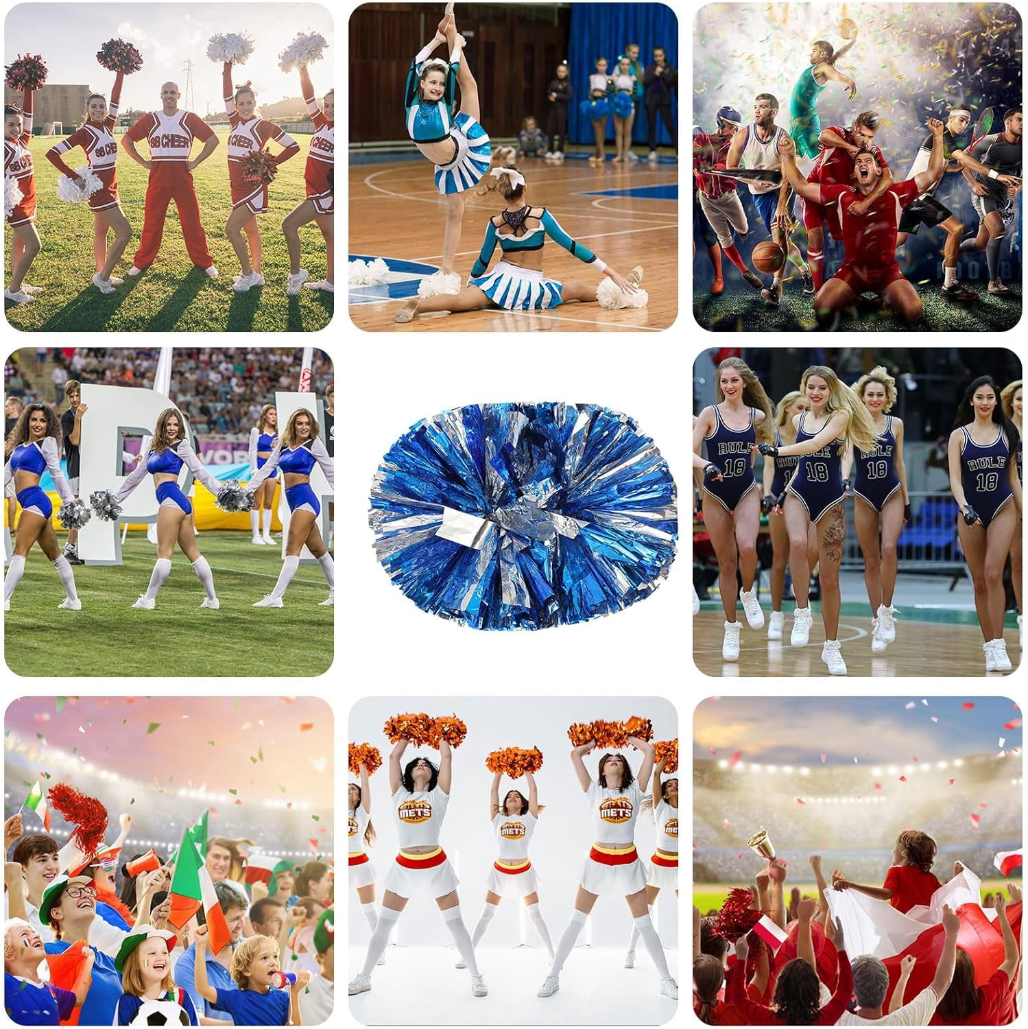 24 PCS pom poms Cheerleading,13.8inch Sports Team Spirits Cheering Squad Dance Training with Handle