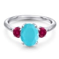thumbnail image 3 of Gem Stone King 925 Sterling Silver Green Turquoise and Red Created Ruby Engagement Ring for Women | 2.00 Cttw | Oval 9X7MM | Gemstone Birthstone | Size 6, 3 of 6
