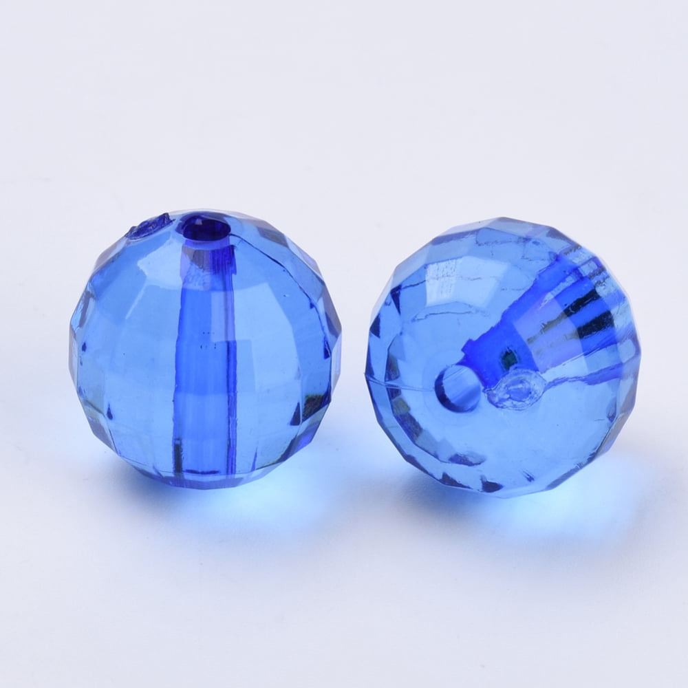 Transparent Acrylic Beads Faceted Round Blue 20x19.5mm Hole: 2.9mm about 105pcs/500g