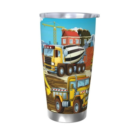 

KLL Different Construction Site Vehicles Print 40oz Stainless Steel Insulated Car Cup with Spillproof Lid - Keep Your Drink Hot or Cold on the Go-Without Straw