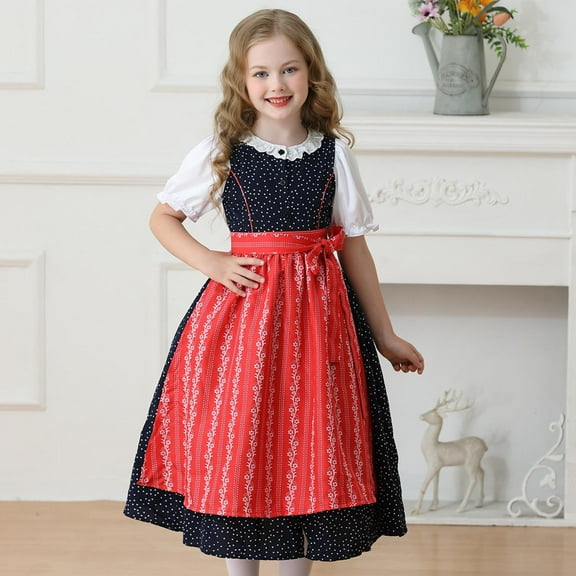 Cowsor Oktoberfest Costume for Girls Kids Teens Traditional German Bavarian Dirndl Dress with Maid Apron Halloween Outfit