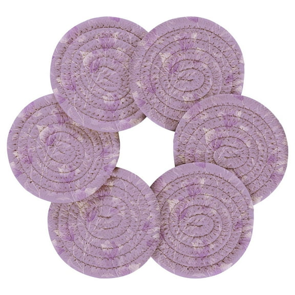 Round Placemats Set of 6 Heat Resistant Washable Kitchen Table Decorations 15.4in Elegant Lavender Design