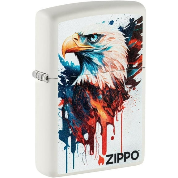 Zippo Lighter - Customized Message on Painted Eagle White Matte Pocket 46692