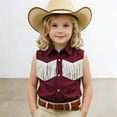 thumbnail image 5 of XAOFW Boys Girls Kids Western Cowboy Shirt Fringe Shirt Sleeveless Lapel Button Down Graphic Hippie Shirts Trendy Tops 9-10 Years, 5 of 6