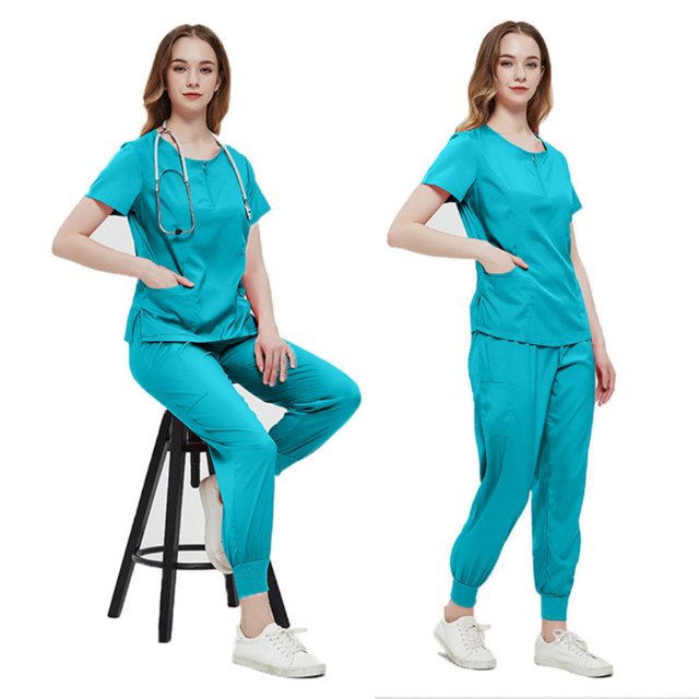 LYMAYTER Uniforme Médical pour Femmes, Col Rond Couleur Unie Décontracté avec Poches pour Ensemble d'Uniforme Médical S-2TG