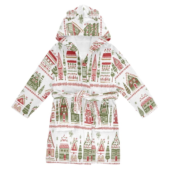 FORMRS Niños Bathrobe Unisex Hooded Robe Soft Plush Pajamas Sleepwear, Size 2-3T, Red Christmas House