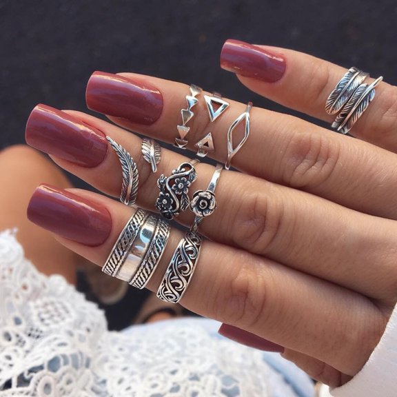 SmartBy 9Pcs Stackable Knuckle Rings Hollow Out Flower Leaves Women Vintage Finger Rings Jewelry Accessories