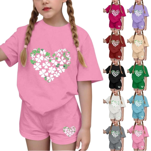 ATOGUTA Big Girls Outfits 2 Piece Short Sleeve Tee Shirt and Kids Athletic Shorts Activewear Set Pink, Size 4T-15