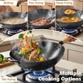 thumbnail image 6 of edx 13.5" Carbon Steel Wok Pan, Nonstick Stir-fry Pan, Pre-Seasoned Flat Bottom Chinese Wok, Compatible with Induction, BBQ & Camping Cookware, Black, 6 of 8