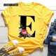 thumbnail image 2 of Venta caliente de flores de gran tamaño 26 letras en inglés negro moda tendencia estampado hombres y mujeres Casual camiseta amarilla de manga corta, 2 of 5