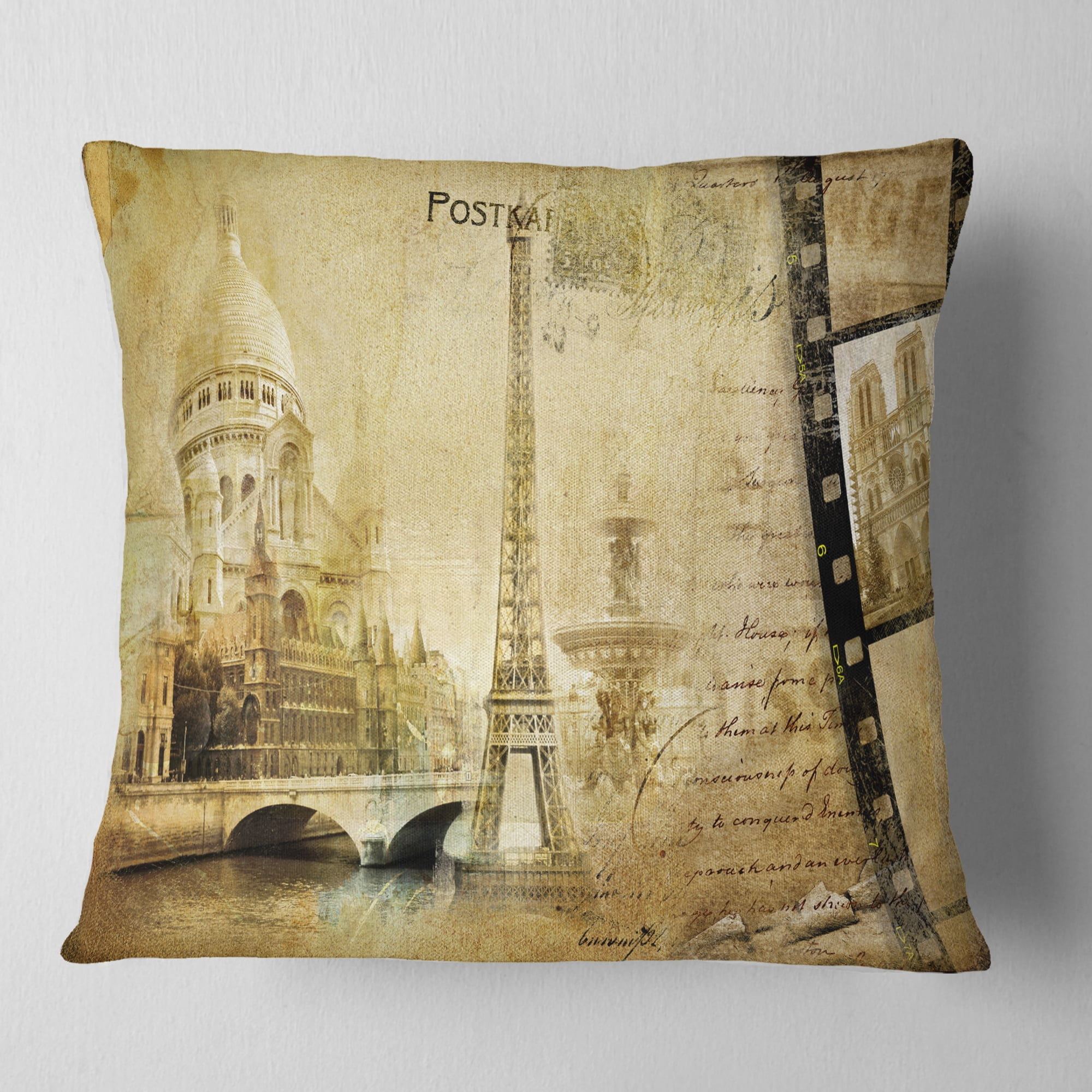 Designart Paris Memories - Vintage Throw Pillow - 16x16