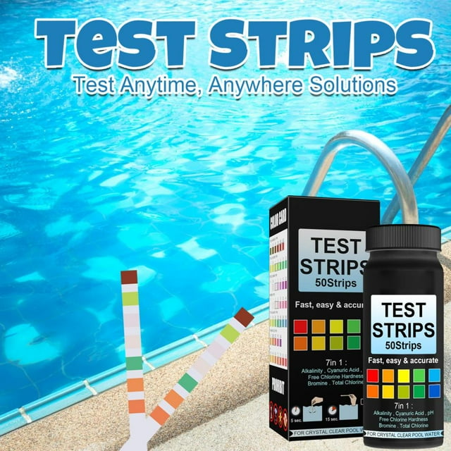 Tiras de prueba para piscinas, papel de prueba de agua para piscinas 7 en 1, tiras de calidad del agua para piscinas, confiables y duraderas