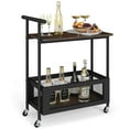 thumbnail image 1 of Costway Table d'Appoint Roulant avec Roues Verrouillables Poignée 2 Étagères de Rangement Chariot de Bar Industriel Noir + Brun Rustique, 1 of 10