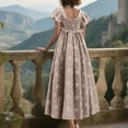 thumbnail image 4 of Women's Regency Dresses Puff Sleeve Square Neck Color Block Printed Flowy Smocked Maxi Dress, 4 of 7