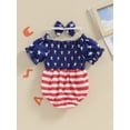 thumbnail image 4 of Bagilaanoe 4th of July Newborn Baby Girl Rompers Star Stripe Short Sleeve Bodysuit + Headband 6M 12M 18M 24M Infant  One Piece Short Jumpsuit for Independence Day, 4 of 8
