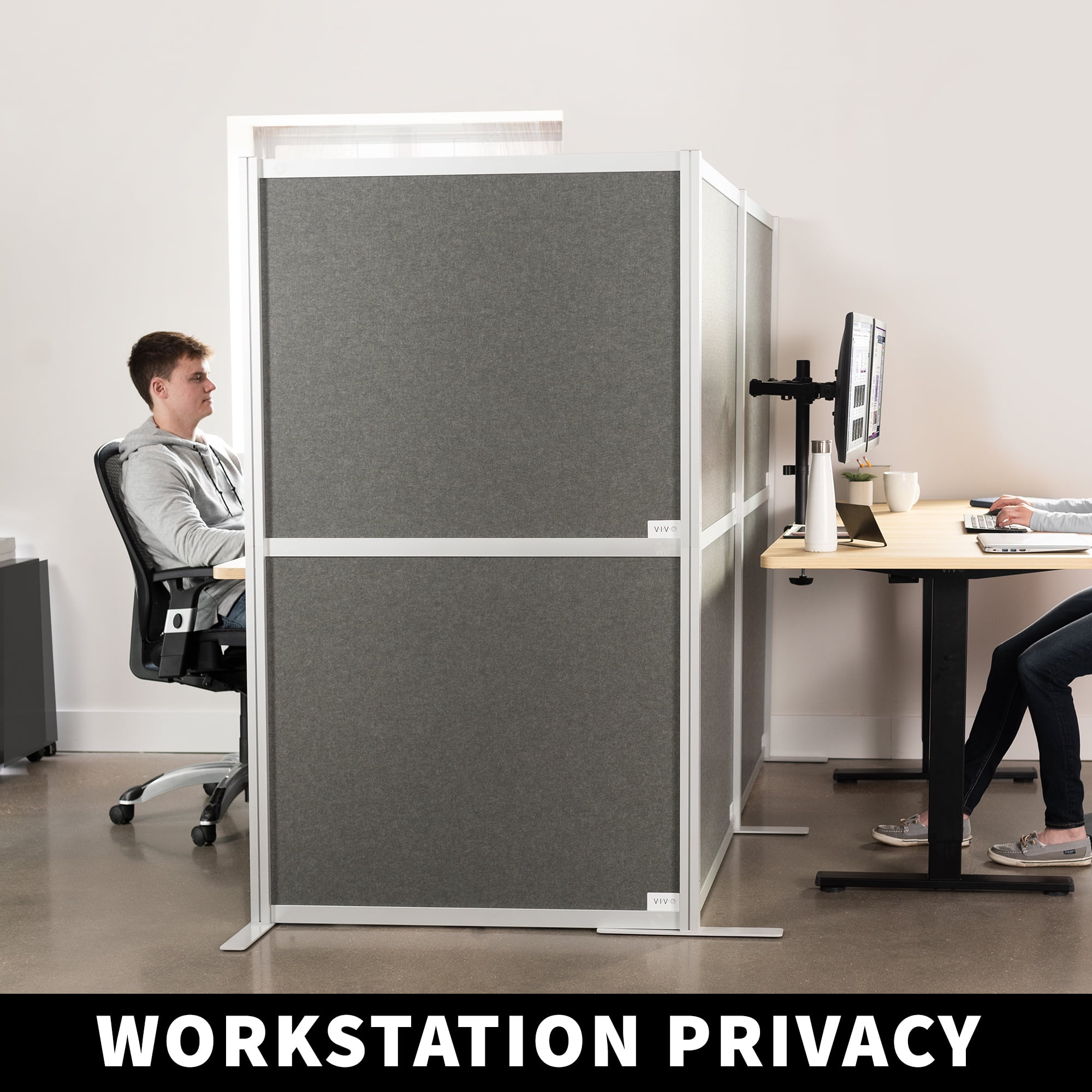 VIVO L-Shaped Modular Wall System, 3 PET Panels, Modern Office Cubicle Dividers