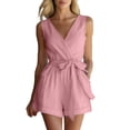 thumbnail image 2 of Dianli Rompers for Women Summer Women Jumpsuit Shorts Sleeveless Casual Romper With Waistband Linen Look Breathable Everyday Beachwear Outfit Pink L, 2 of 7