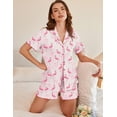 thumbnail image 4 of Ekouaer Button Up Pajamas Set for Women Short Sleeve Ribbed Knit Sleepwear 2 Piece Pjs Shorts Set, 4 of 6