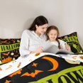 thumbnail image 4 of Feelyou Spooky Cat Pumpkin Twin Bedding, Cartoon Bat Spider Bedding Comforter Set, Black Green, Halloween Reversible, 7pcs, 4 of 7