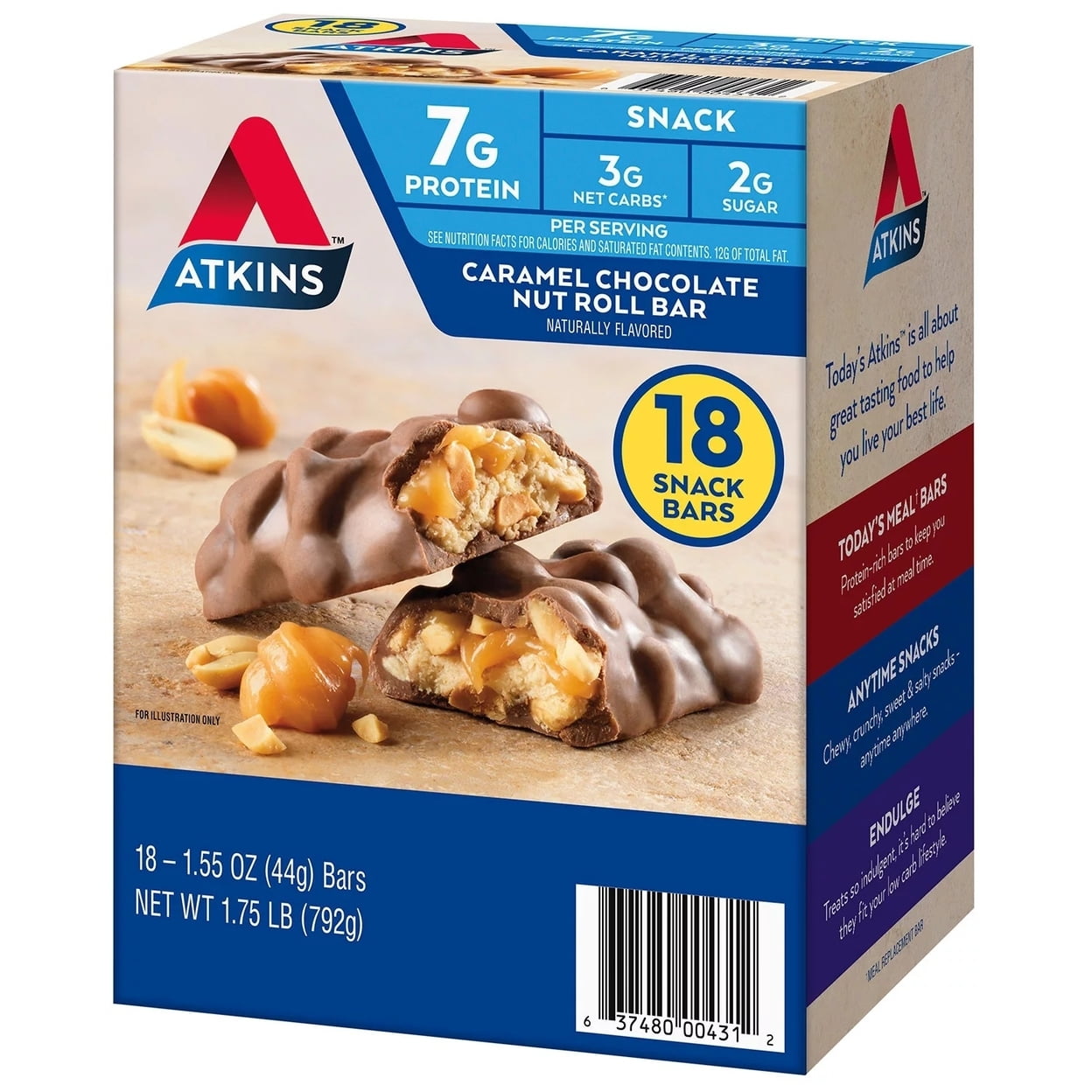 Atkins Caramel Chocolate Nut Roll Snack Bar 1.55 Ounce (Pack of 18)