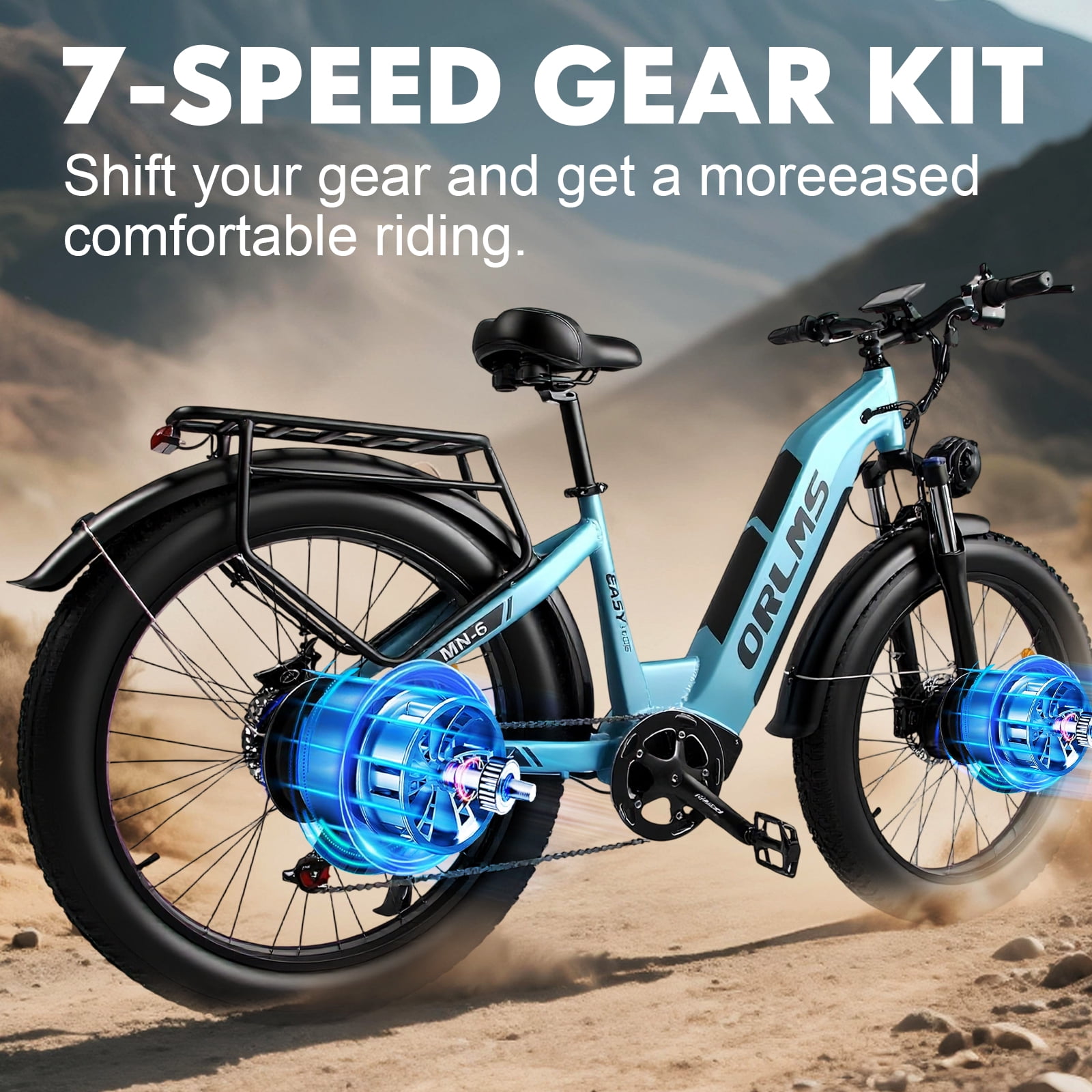 Electric Fat Tire Bike for Adults,6000W Peak Dual-Motor, 26"x4.0 Off-Road Mountain Electric Bicycle, 52V/23Ah Battery, Max 45MPH, 7-Speed, for All Terrain