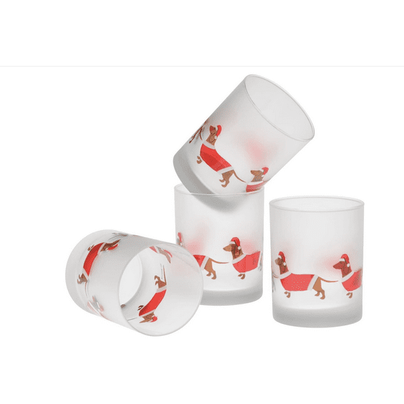 Culver Santa Dachshunds Dof Glass 14-Ounce Set of 4 - Red, White
