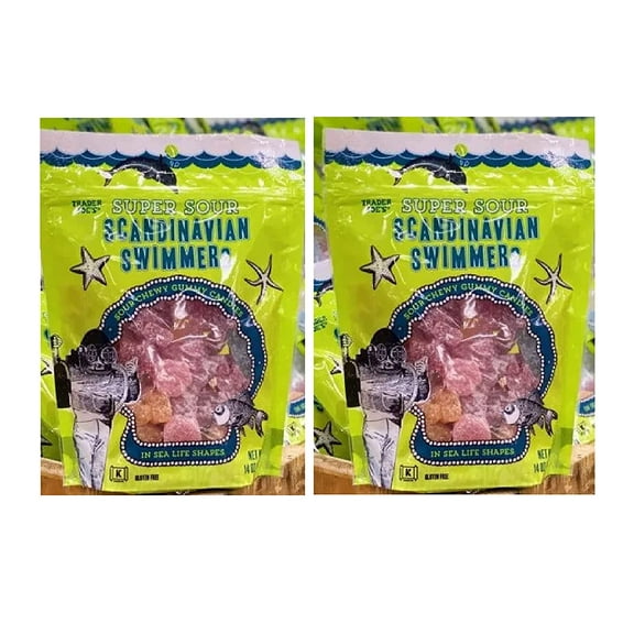 Trader Joes Super Sour Scandinavian Swimmers 2 PACK (total of 28 oz) 14 oz Gluten