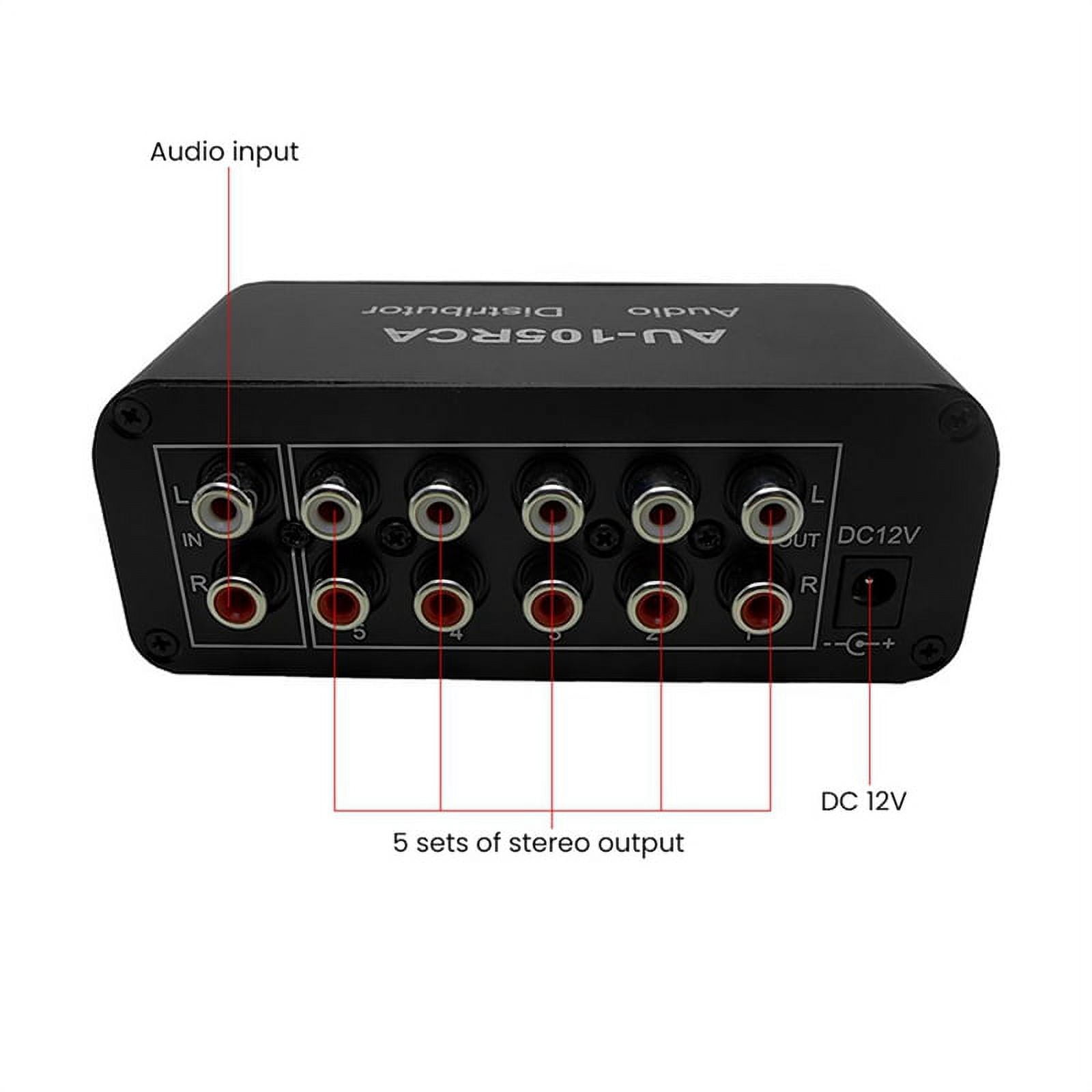 AU-105RCA Audio Distributor Stereo Audio Mixer 1 Input 5 Output Multi-Channel Audio Distributor for Volume Controls