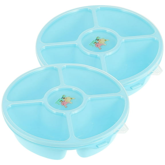 TEHAUX Blue Plastic Snack Tray with Lid for Fruit Storage and Appetizers Perfect for Parties 6 Compartments