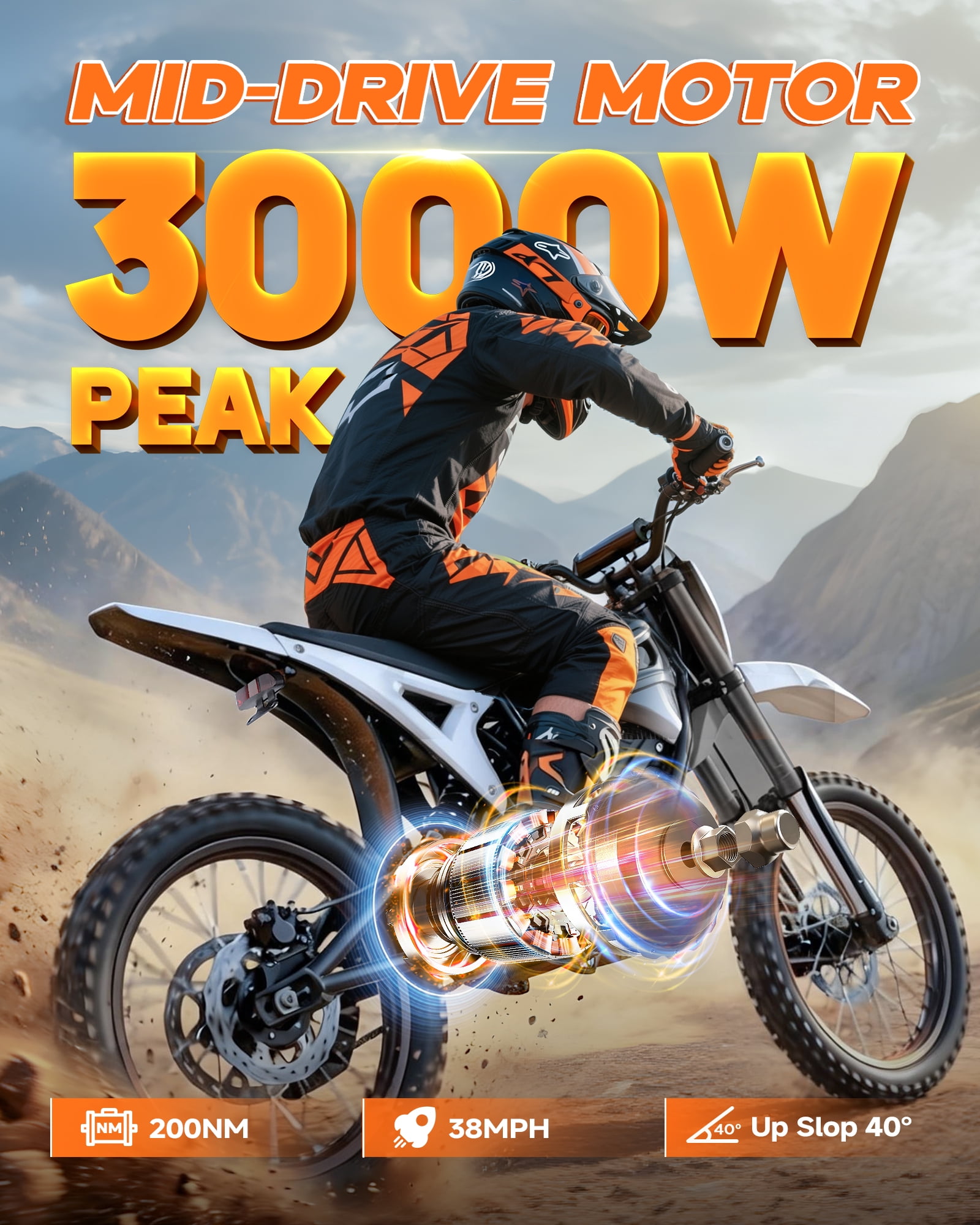QNUT Electric Dirt Bike for Teens Adults, 3000W 38MPH Electric-Motorcycle Fat Tire with 48V 21Ah Battery E Dirt Bike 200Nm Dual Hydraulic Brakes Full Suspension Off-Road Ebike for 13+ UL2849 Listed