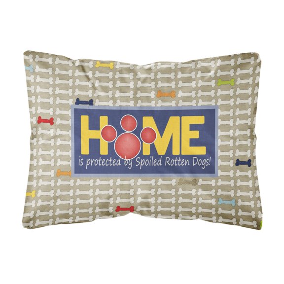 Carolines Treasures SB3053PW1216 Home is protected by spoiled rotten dogs   Canvas Fabric Decorative Pillow  12H x16W