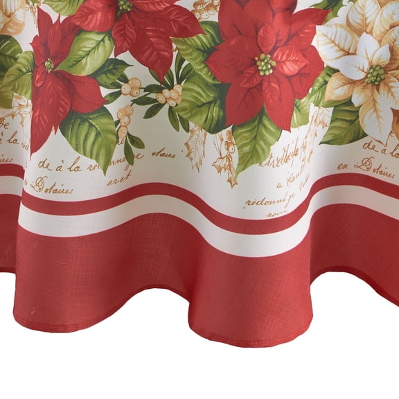Elrene Home Fashions Poinsettias Tablecloth, Red and White, 60" x 84" Oval
