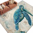 thumbnail image 2 of Nautical Teal Sea Turtles Washable Living Room Rugs 5'x7', Corals Compass Vintage Brown Map Low Pile Throw Large Area Rugs Non-Slip Sturdy Edge Binding Carpet for Dining Room Bedside Kitchen, 2 of 9