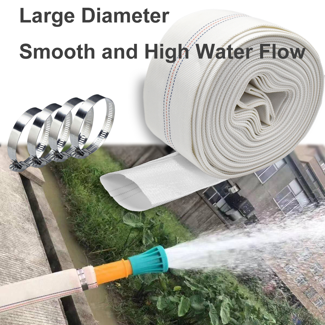 iMeshbean White Pool Backwash Hose 3" ID x 98ft Sump Pump Discharge Hose Pool Drain Hose with Adjustable Hose Clamp for Patio Garden Lawn Irrigation Swimming Pool Submersible Pump Water Transfer - image 4 of 7