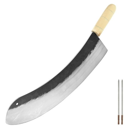 

Carbon Steel Handmade Forged Gourmet Professional Chef Butcher Chopping Curved Mincing Knife Kebab Meat Mezzaluna Big Blade Kitchen Cleaver and 2 Skewers (19.7 in / 50 cm)